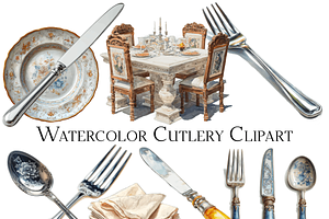 Watercolor Cutlery Clipart, an Object Graphic by ArtisticTimberStudio