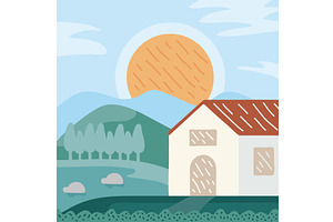 rural farm landscape, an Illustration by studiogstock