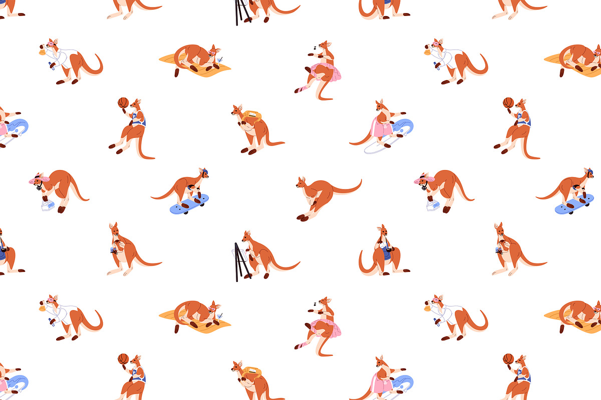 Cute kangaroo set + seamless pattern, an Animal Illustration by PaperTrident (Photo 13 of 15)