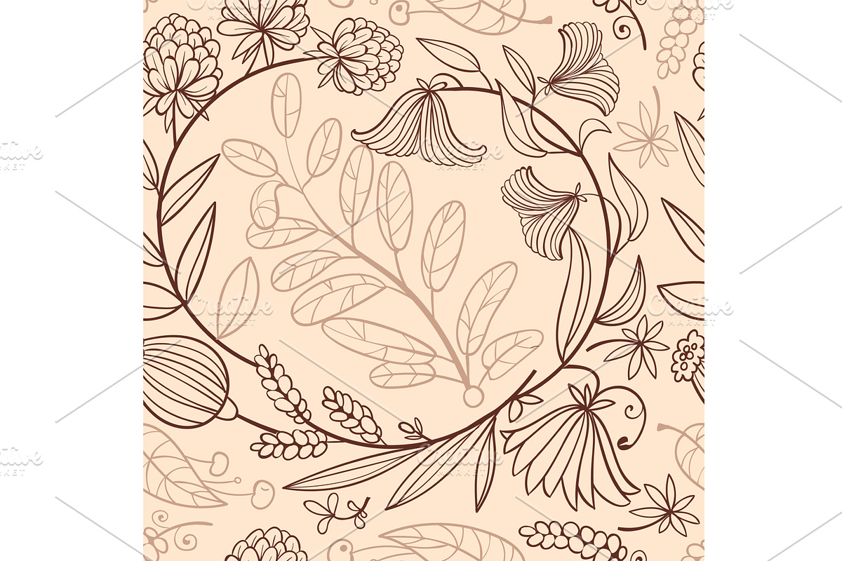 Floral seamless pattern. Outline, an Object Illustration by YummyBuum