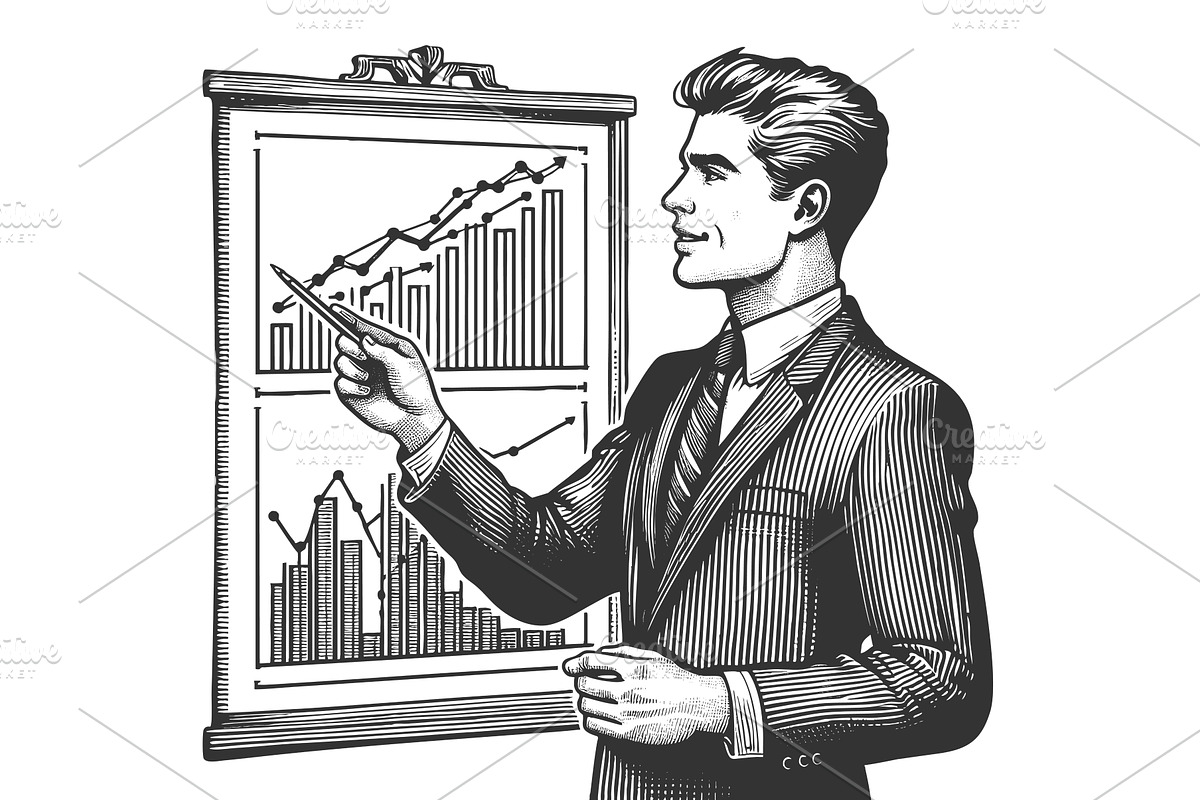 Businessman Presenting Charts vector, a Person Illustration by AlexArt