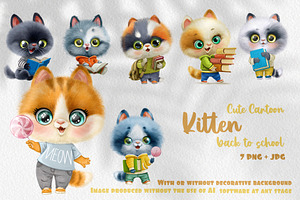 Cartoon kittens back to school set, an Animal Illustration by Azuzlikus