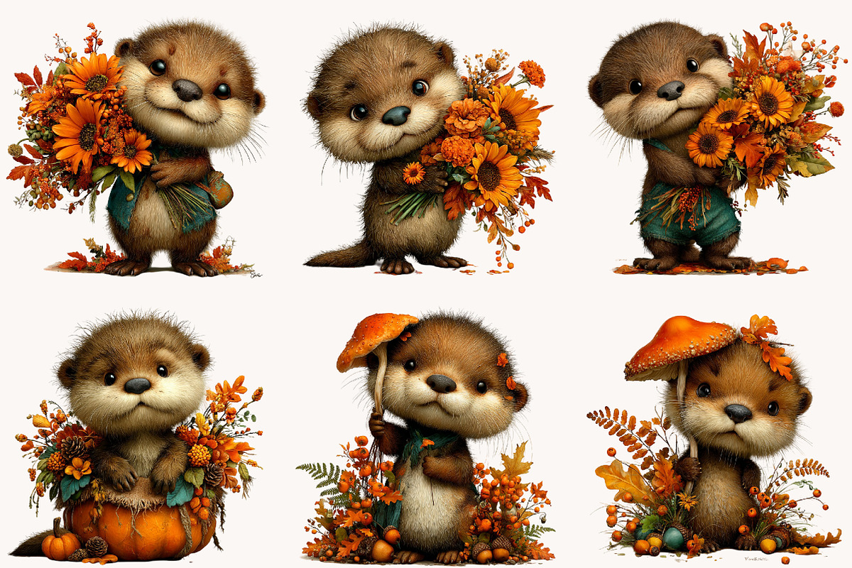 Whimsical Autumn Fall Otter Clipart, a Seasonal Illustration by Designworld (Photo 6 of 10)