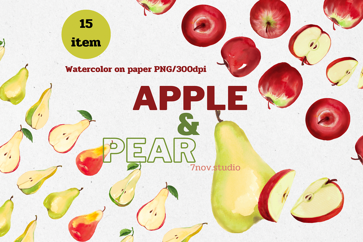 Apple&pear watercolor, an Object Illustration by 7nov.studio (Photo 1 of 3)