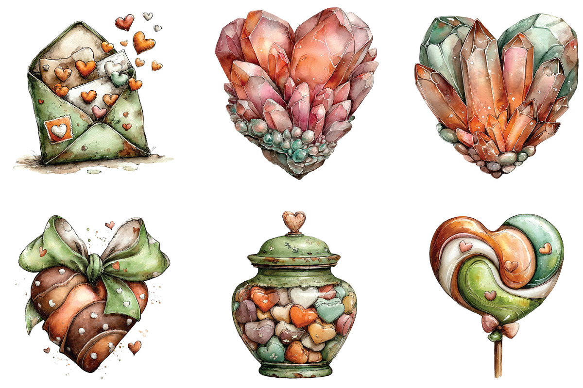 Whimsical Watercolor Valentine Clipa, an Illustration by CraftArtStudio (Photo 4 of 6)