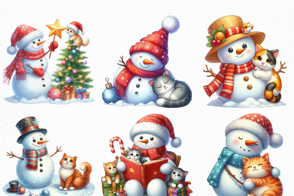 Christmas Snowman with Cats PNG, an Illustration by Craft Nest (Photo 2 of 6)
