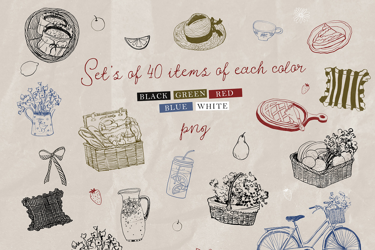 Picnic hand drawn line illustrations, an Object Illustration by Vero Arts (Photo 4 of 11)