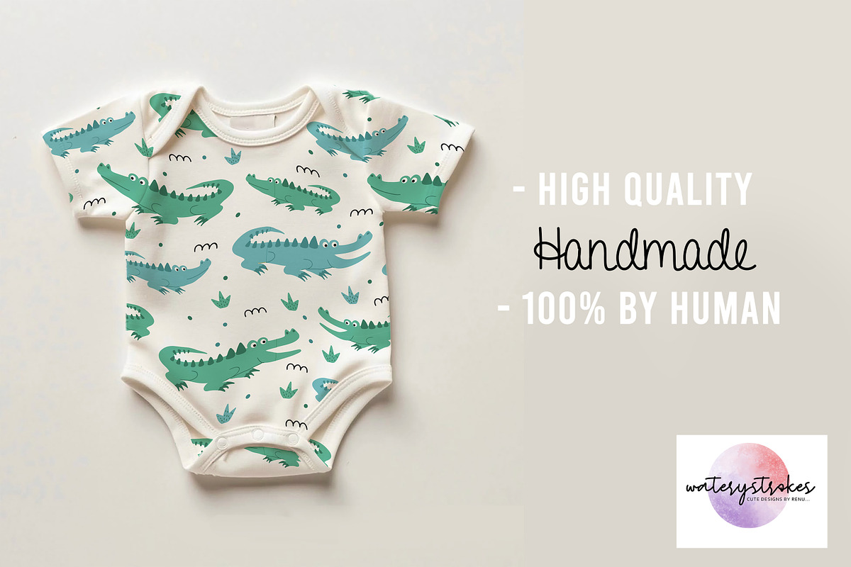 Cute Crocodile Seamless Pattern, a Pattern Graphic by Waterystrokes (Photo 2 of 4)