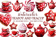 Watercolor Teapot and Teacup Clipart, an Illustration by Libby Wishes (Thumbnail 1 of 7)