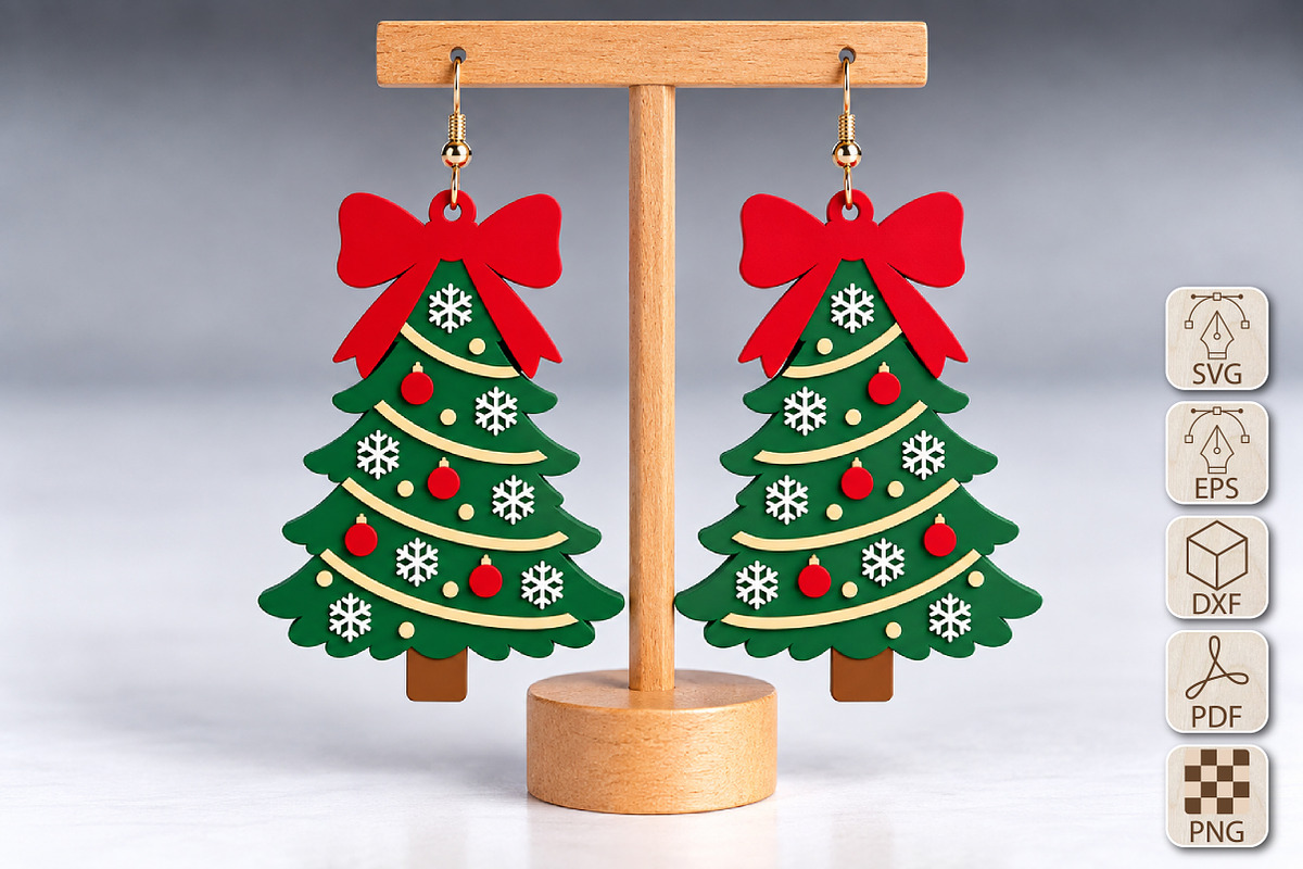 Christmas Tree Earrings Laser Cut, an Object Graphic by Canvas Craft (Photo 1 of 4)