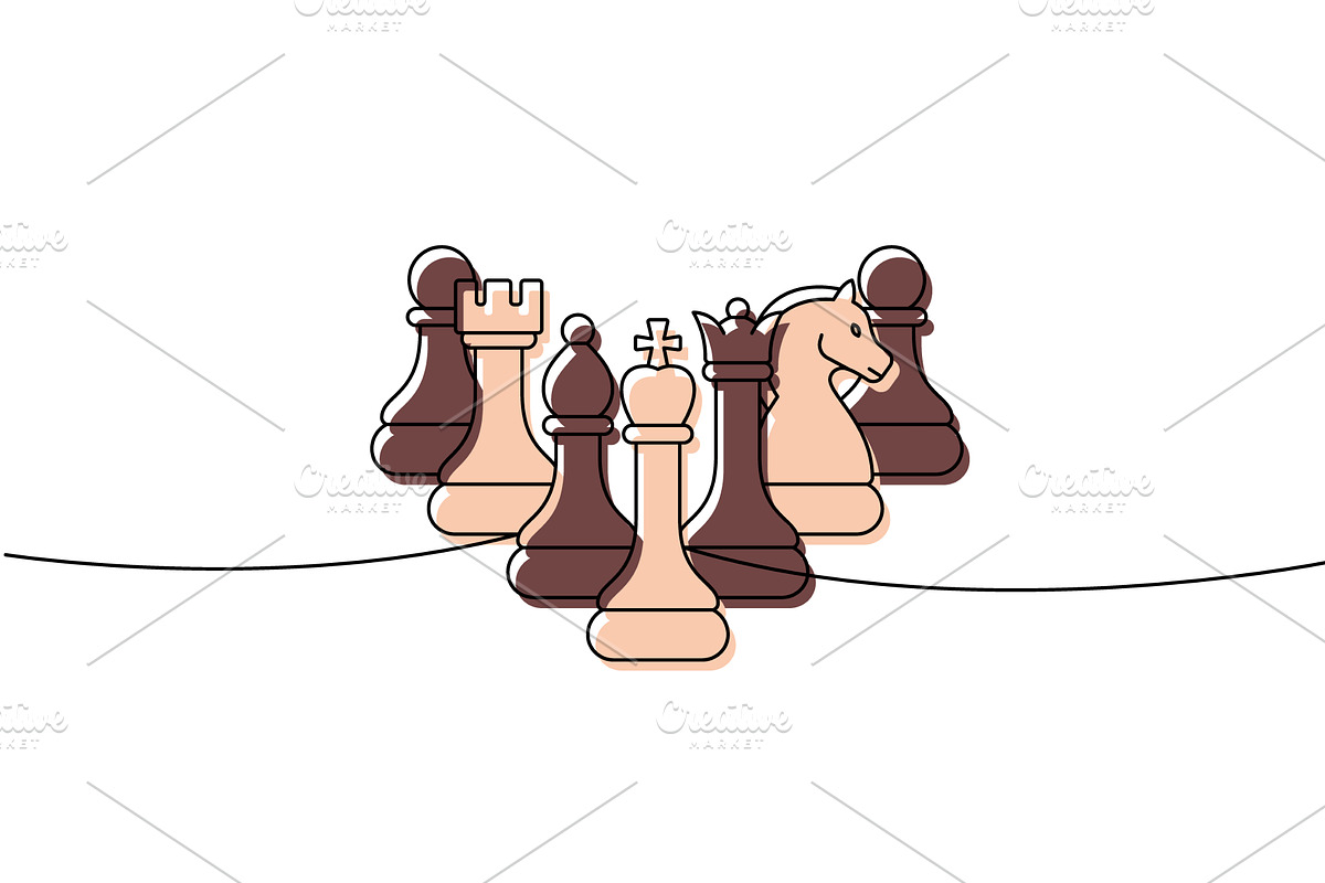 Abstract line art of a full chess, an Illustration by GraphiShop