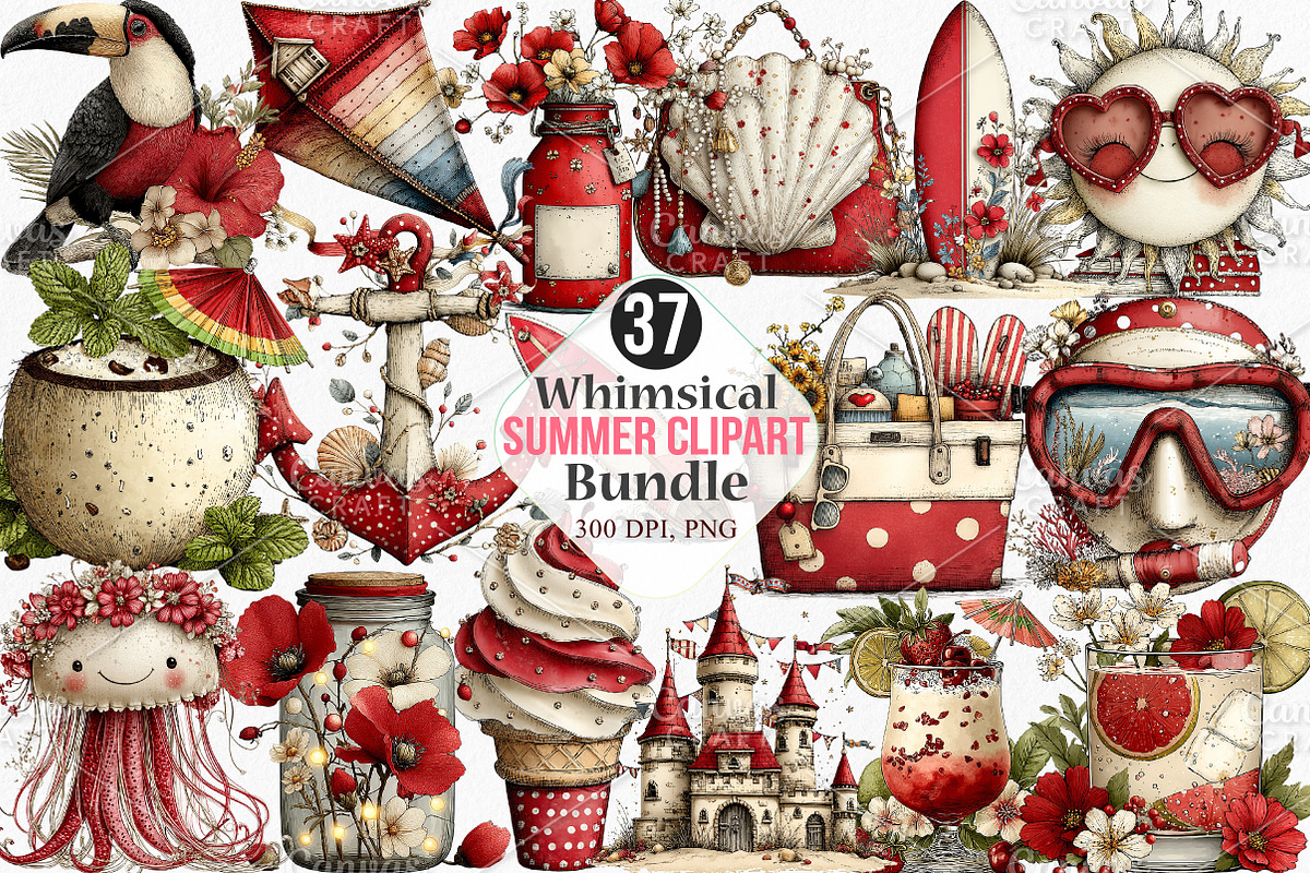 Whimsical Summer Clipart Bundle, an Illustration by Canvas Craft (Photo 1 of 7)