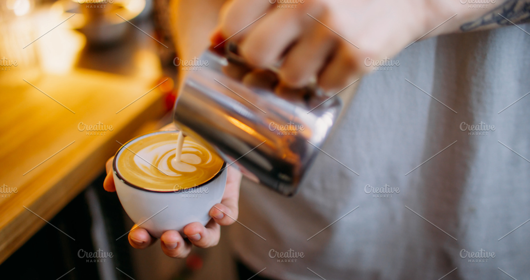 Cappuccino preparation hot beverage hand coffee, a Food & Drink Photo by Photo Drive Studio