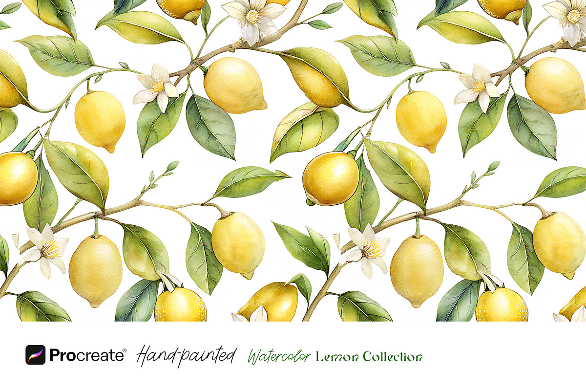 Watercolor Lemons Clipart & Pattern, an Object Graphic by crafty (Photo 8 of 15)