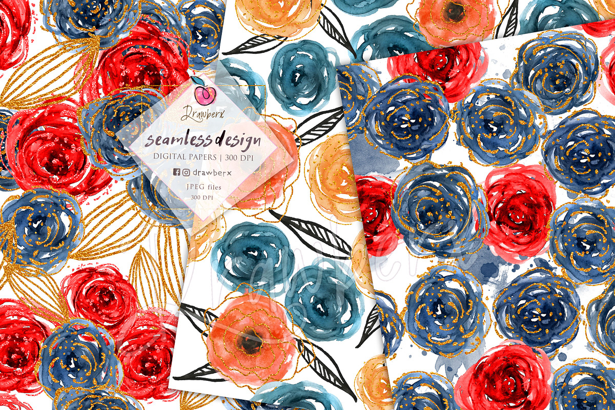 Rose Flowers Seamless Paper pack 012, a Pattern Graphic by Drawberx (Photo 3 of 9)