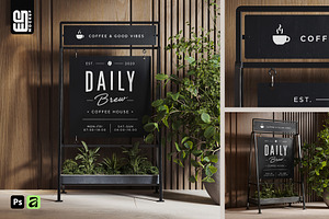Sidewalk Café Planter Sign Mockup