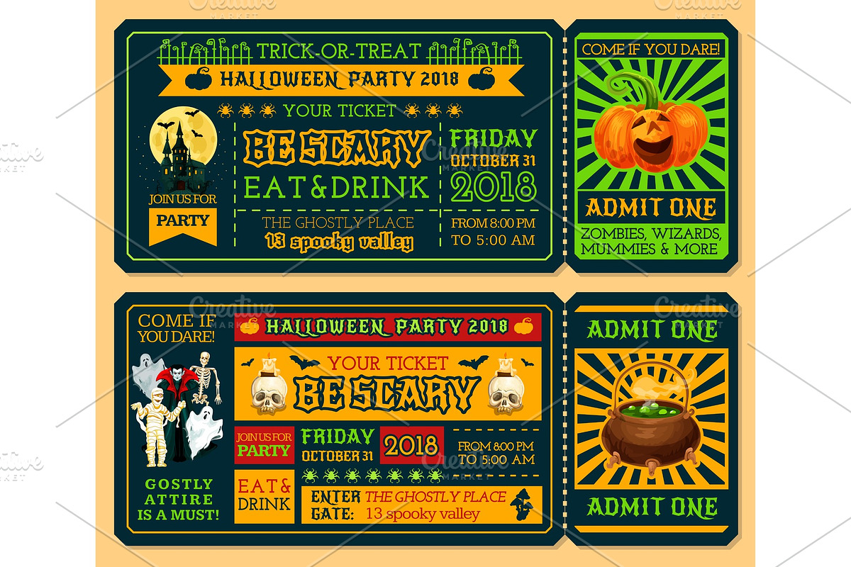 Halloween ticket template for horror, an Illustration by Vector Tradition
