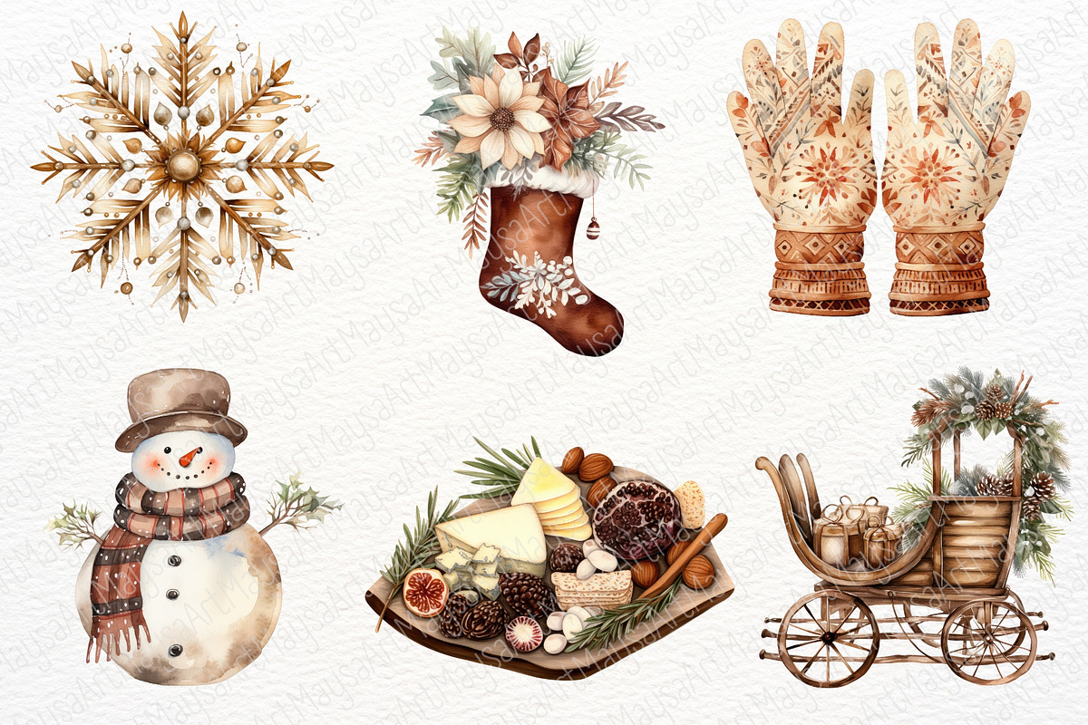 Boho Christmas Watercolor Clipart, a Seasonal Illustration by Maysa Art (Photo 6 of 7)