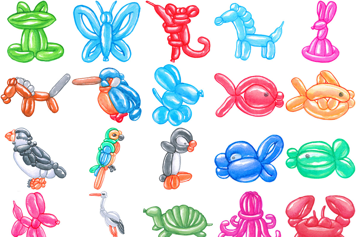 Balloon Animals Watercolor Bundle102, an Animal Illustration by LilyBoo Clipart (Photo 3 of 6)
