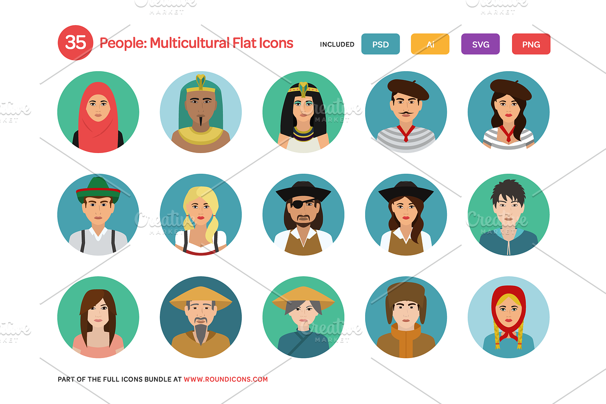 People: Multicultural Flat Icons preview 3