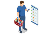 Isometric man with Grocery Cart and, a Food Illustration by Golden Sikorka (Thumbnail 1 of 3)