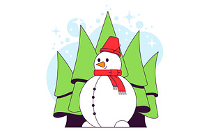 Snowman In The Forest Illustration