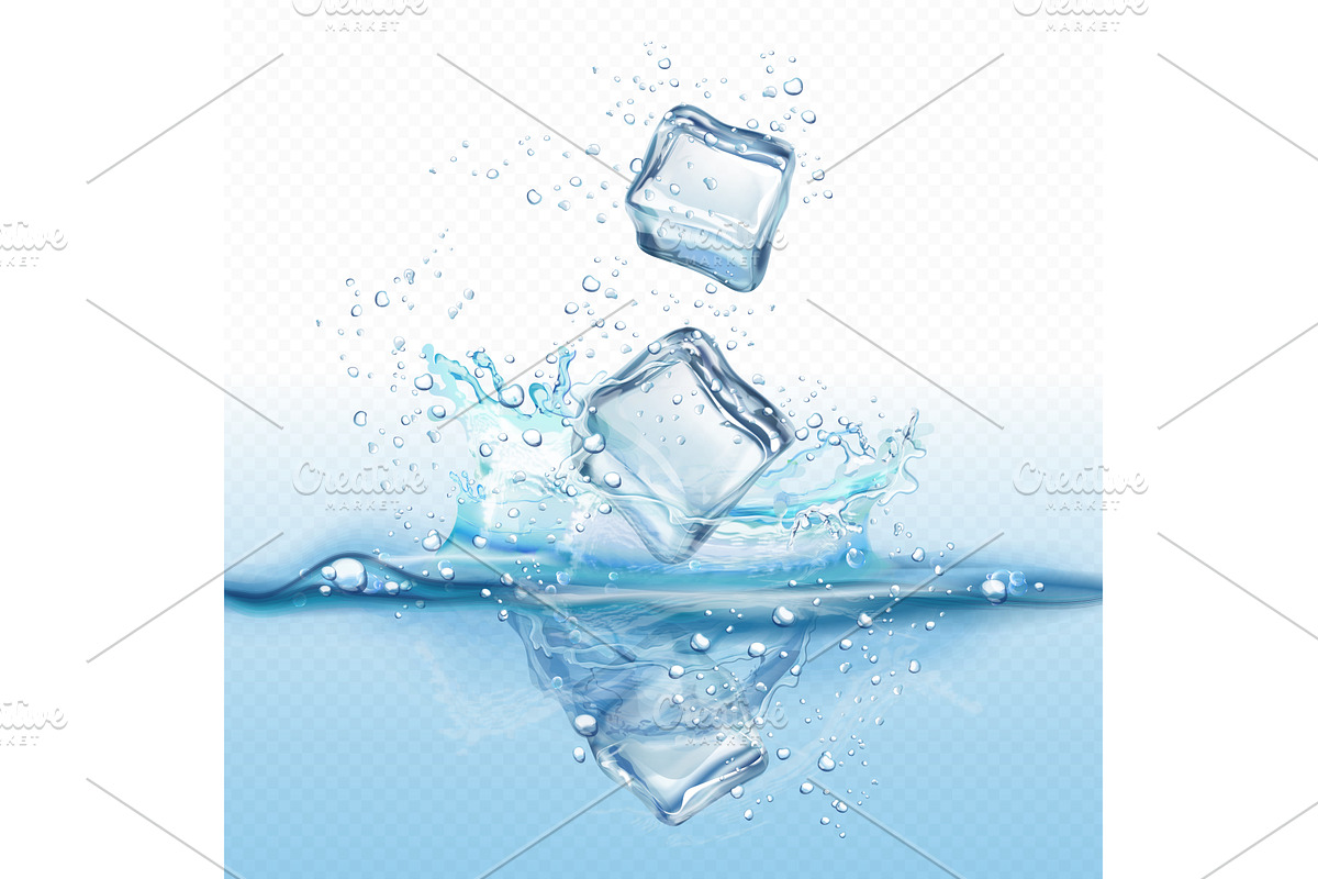 Ice cube dropped water. Iced cubes, an Illustration by Stock-Smart-Start