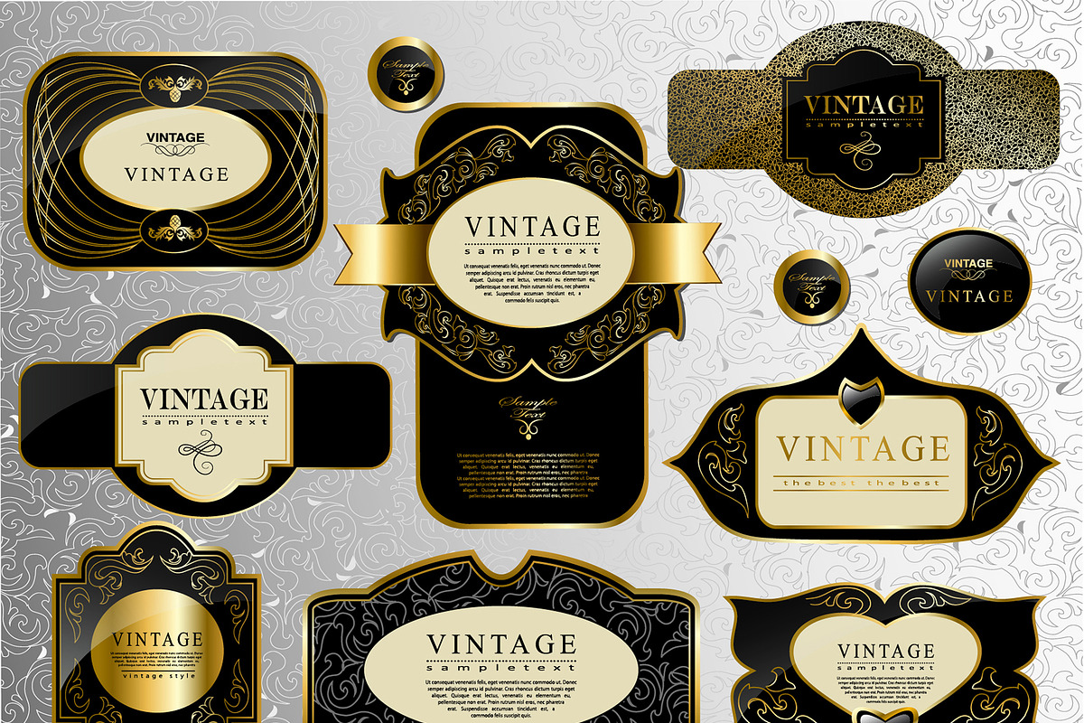 Retro black gold labels set 1, a Decorative Illustration by Merfin (Photo 10 of 10)