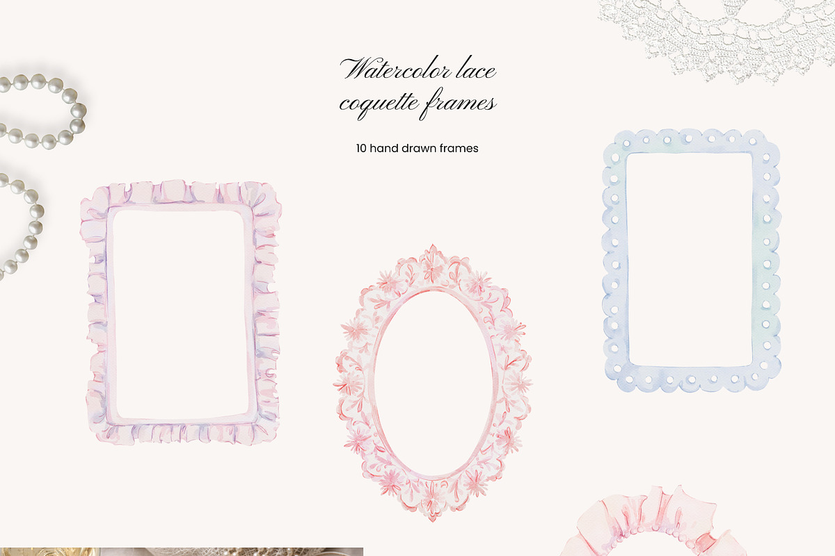 Watercolor lace coquette frames, a Decorative Illustration by Yuliia Lashevska (Photo 3 of 4)