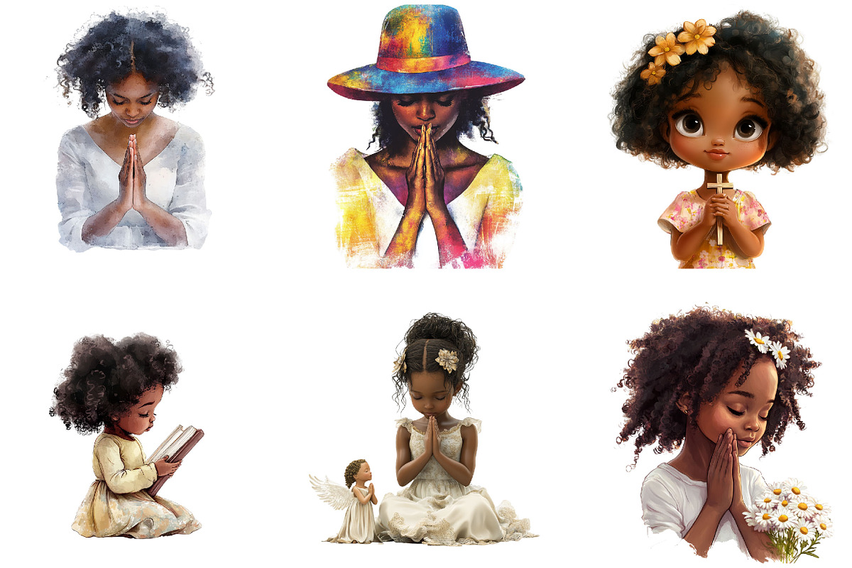 Black Girl Praying Clipart, a Seasonal Illustration by Designking (Photo 5 of 5)