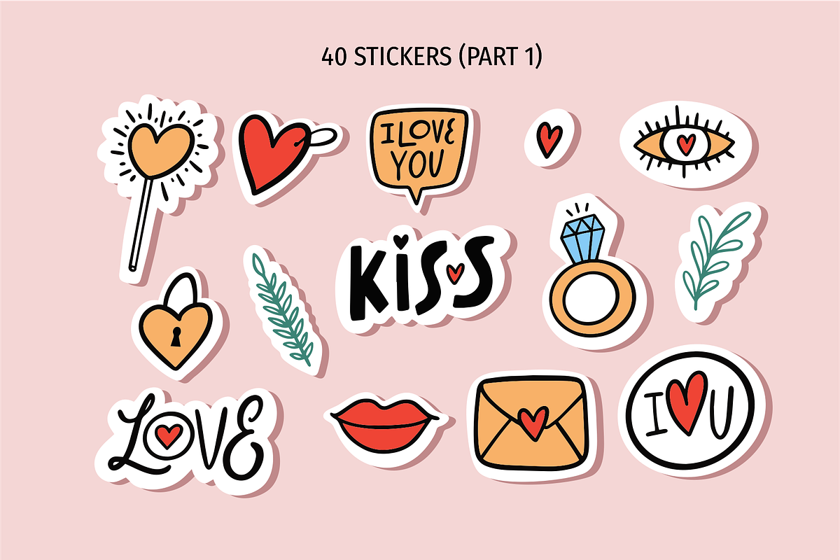 Love Doodles & Valentine Stickers, a Seasonal Illustration by Oktyabr (Photo 7 of 10)