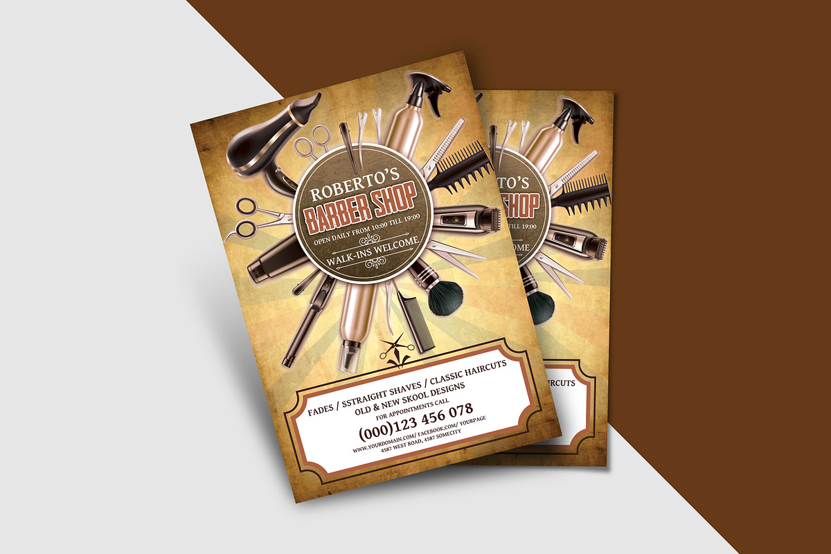 Barber Shop Flyer Template, a Flyer Template by Ultimate Template Shop (Photo 2 of 6)