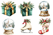 Antique Christmas Watercolor Clipart, a Seasonal Illustration by CitraGraphics (Thumbnail 3 of 6)