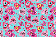 Blue pattern with pink love hearts, a Pattern Graphic by Art's and patterns (Thumbnail 1 of 2)