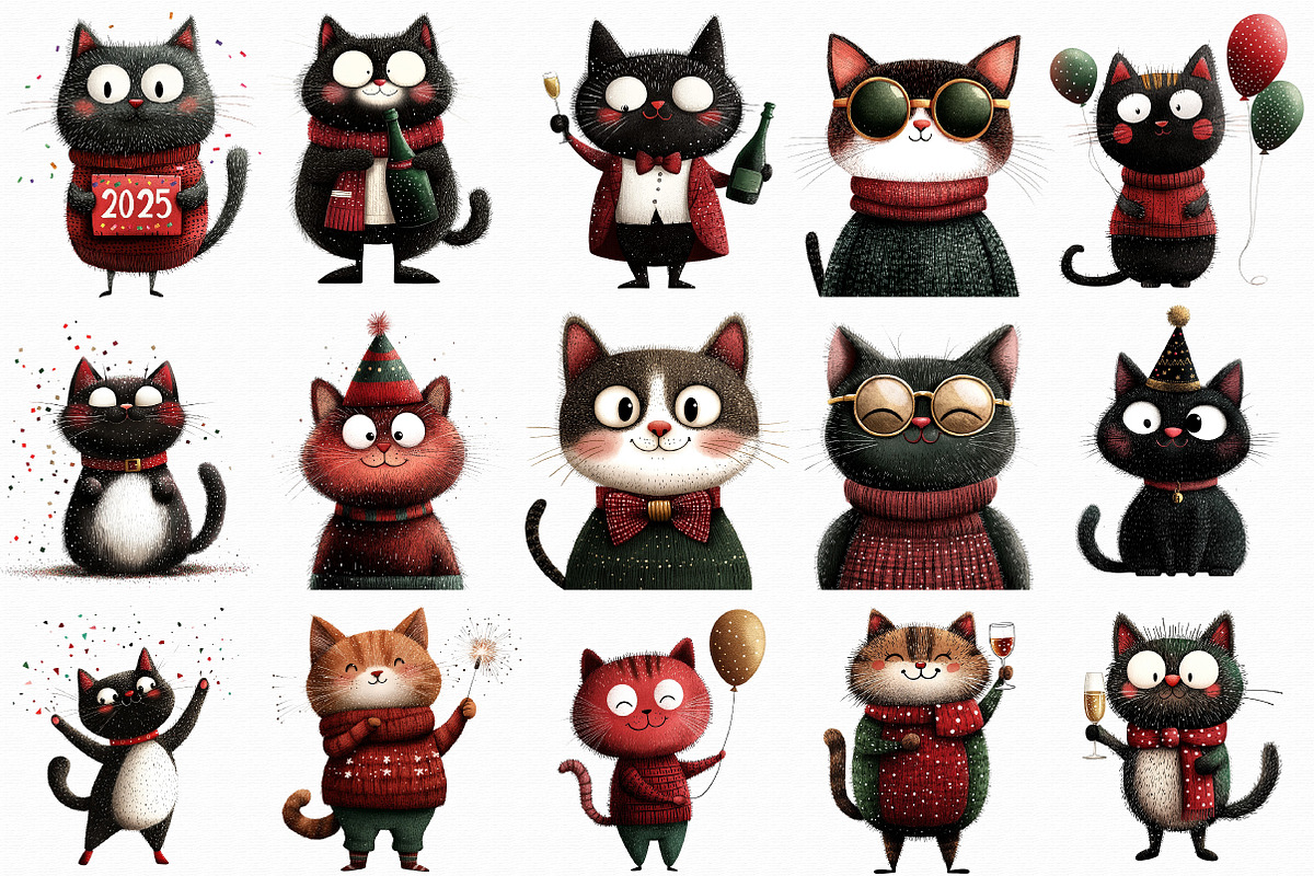 New Year Cat Clipart, an Illustration by Libby Wishes (Photo 2 of 7)