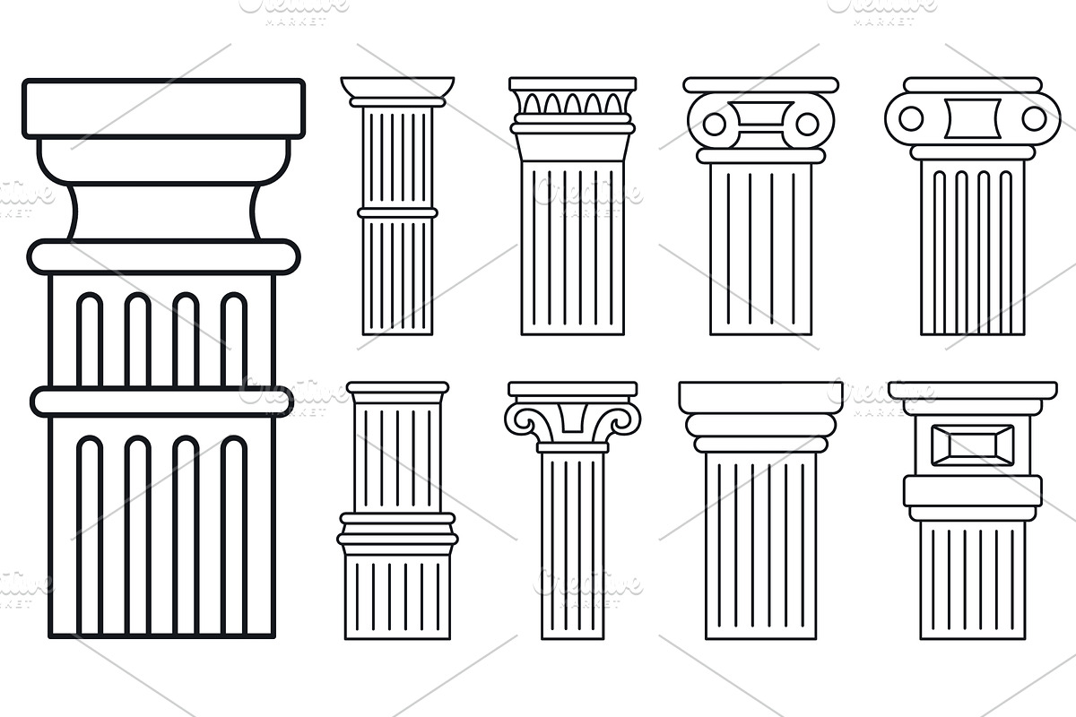Ancient column icon set, outline, an Object Illustration by Ylivdesign ...