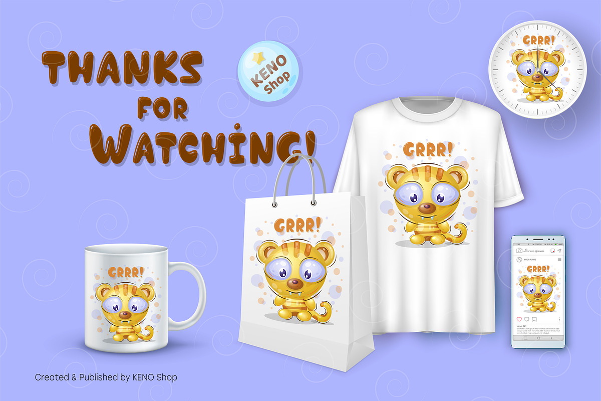 Cute Candy tiger. Tshirt, PNG., an Animal Illustration by KENO Mascots (Photo 4 of 4)