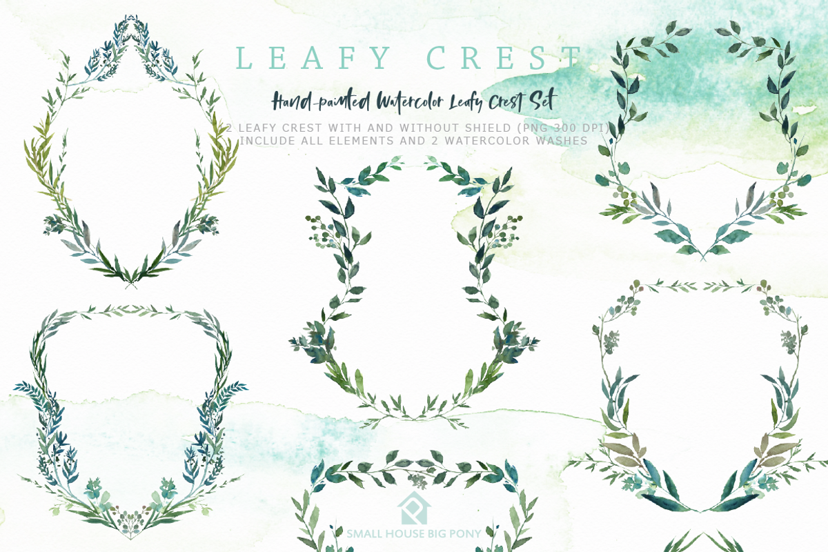 Leafy Crest - Watercolor Clip Art, a Graphic by SmallHouseBigPony (Photo 5 of 6)
