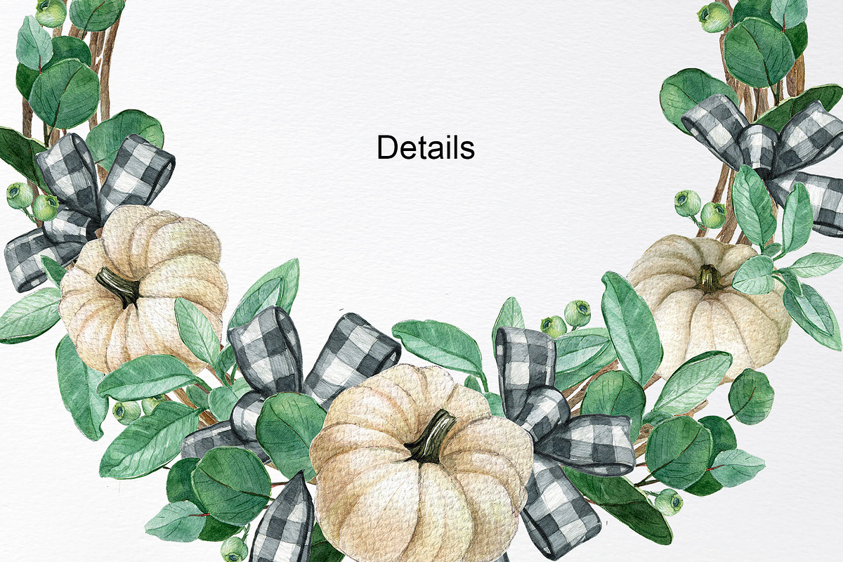 Watercolor Pumpkin wreath clipart, an Illustration by yana.fefelova (Photo 5 of 5)