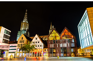Old town of Ulm with houses and, an Architecture Photo by Leonid Andronov