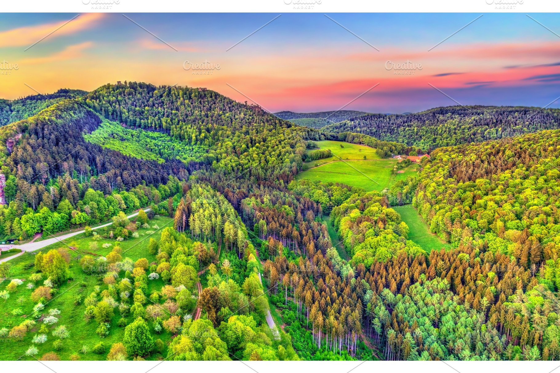 Aerial view of the Northen Vosges Mountains at sunset, France, a Nature Photo by Leonid Andronov