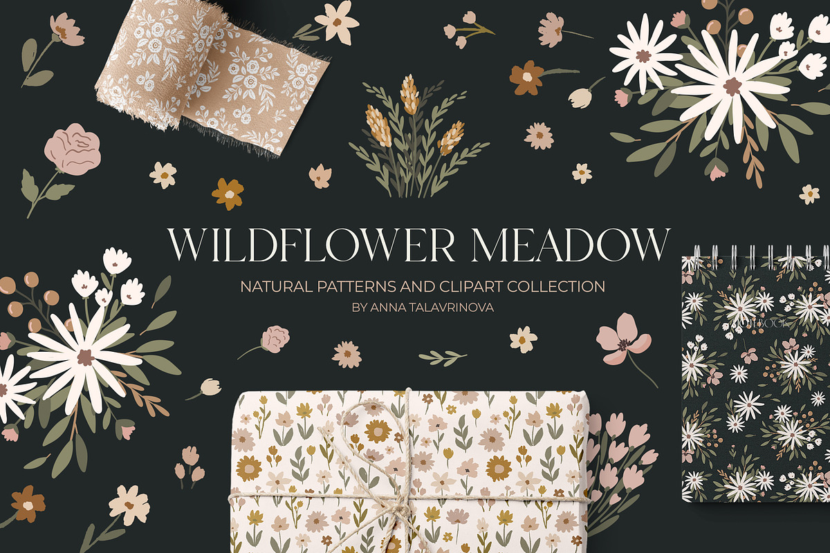 Wildflower Meadow pattern & clipart, a Pattern Graphic by Cozy pattern shop (Photo 1 of 8)