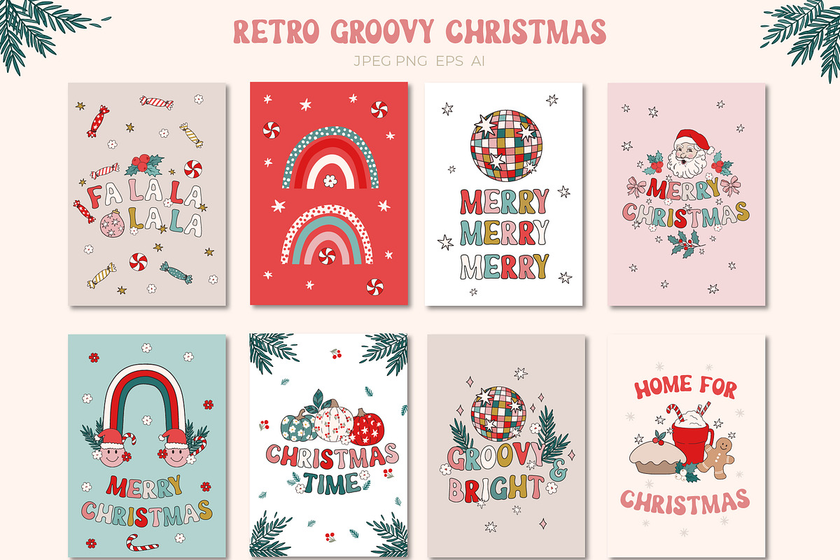 Retro Groovy Christmas, an Illustration by Cozy pattern shop (Photo 10 of 12)