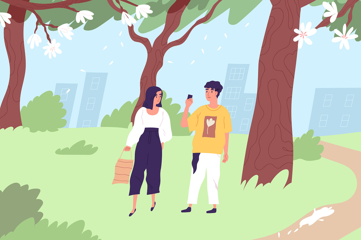 Couple walking in the city park, a Person Illustration by Good Studio (Photo 1 of 3)
