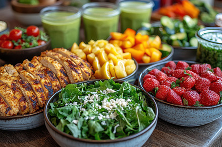Colorful assortment of healthy food, a Background Photo by Pixeness