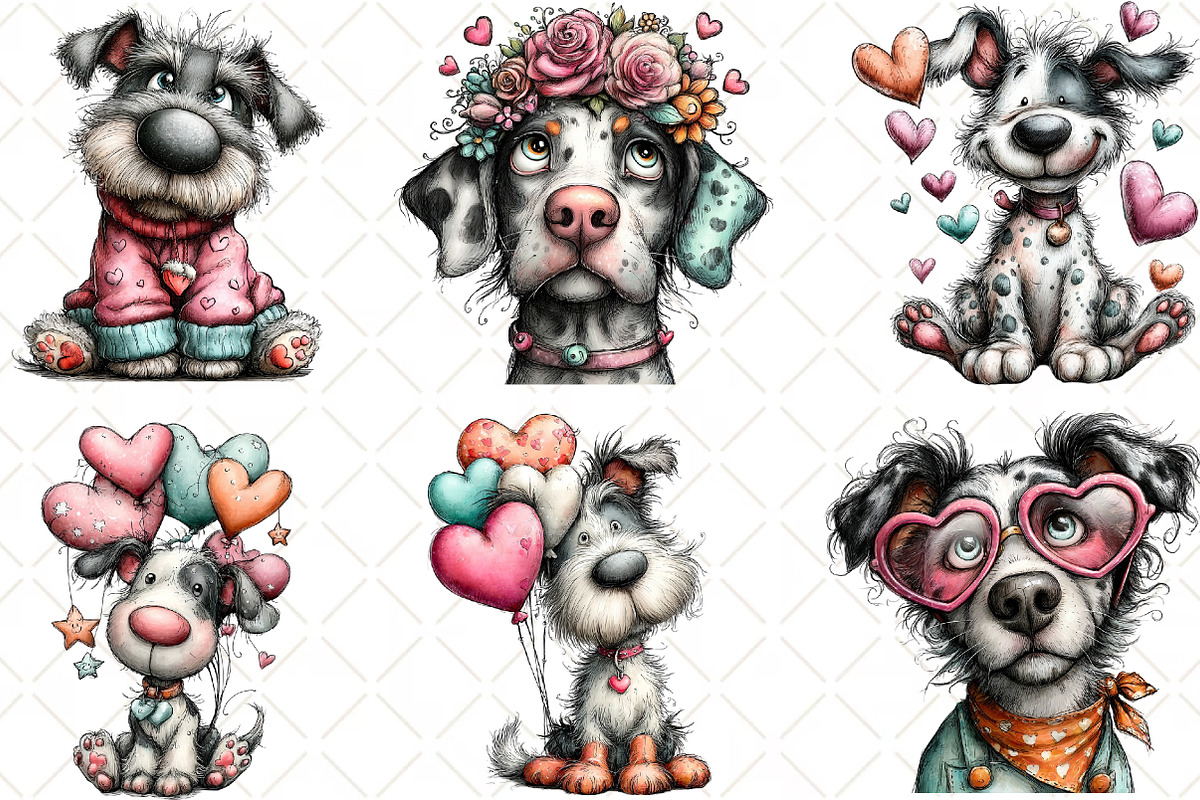 Whimsical Valentine Dog Clipart, an Animal Illustration by Black Bird Studio (Photo 3 of 6)