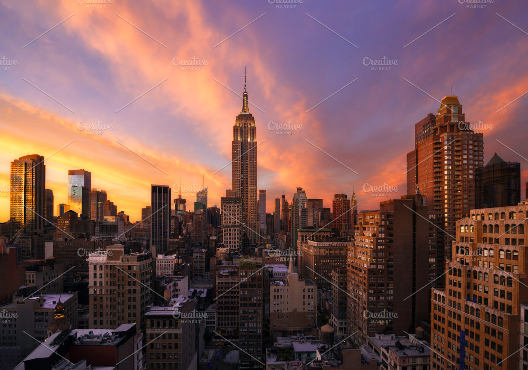 Colorful sunset over manhattan featuring new, york, and manhattan, an Architecture Photo by inigocia