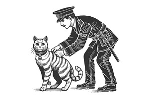 Policeman Arresting Cat vector, an Animal Illustration by AlexArt
