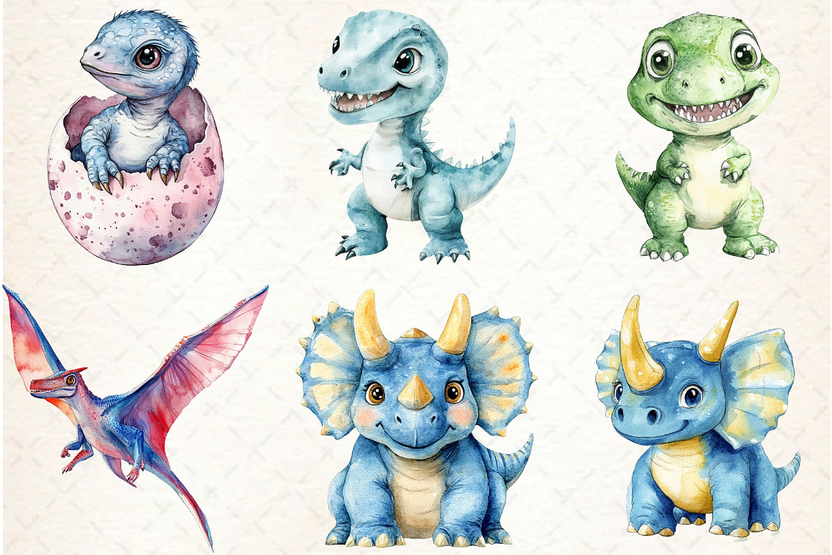 Watercolor Paleontology Dinosaur, an Illustration by Watercolor design (Photo 2 of 4)