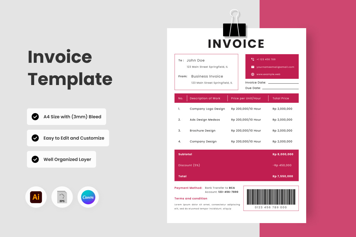 4 Set Business Invoice Template V4, a Print Template by twinstd (Photo 2 of 4)